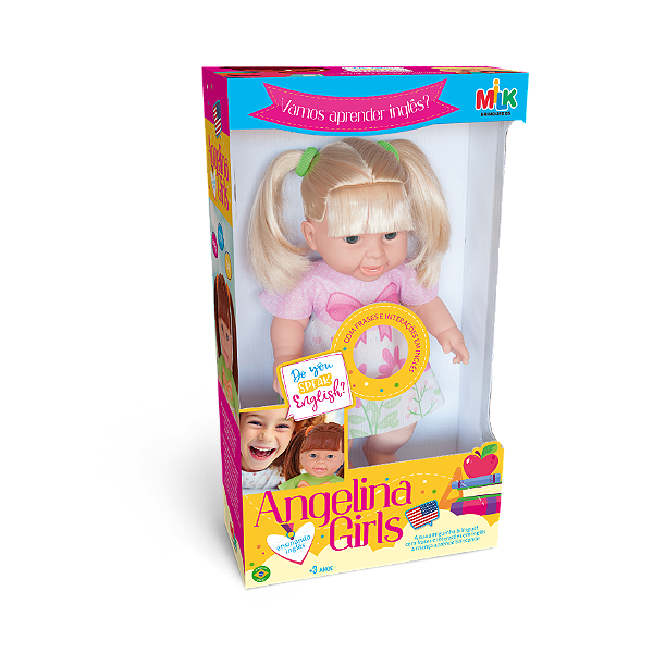 Boneca Angelina Grils Aprendendo Inglês Loira