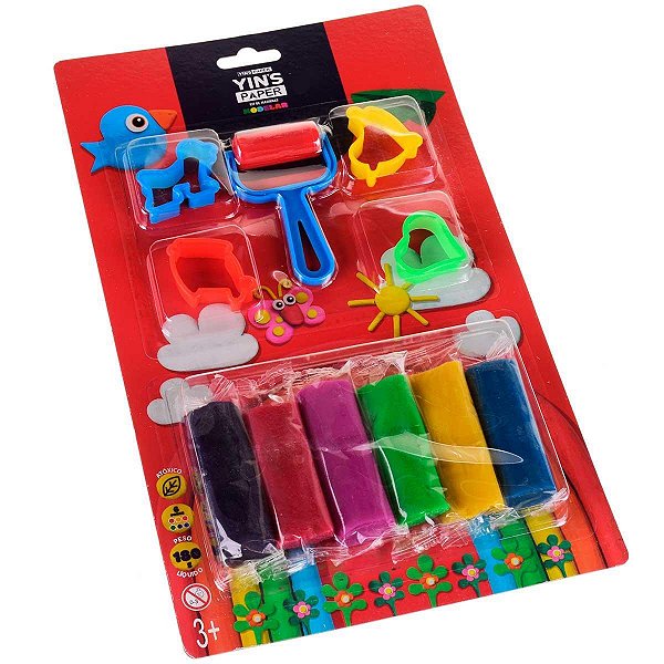 Kit Massinha de Modelar C/6 Und + 4 Cortadores e 1 Rolo