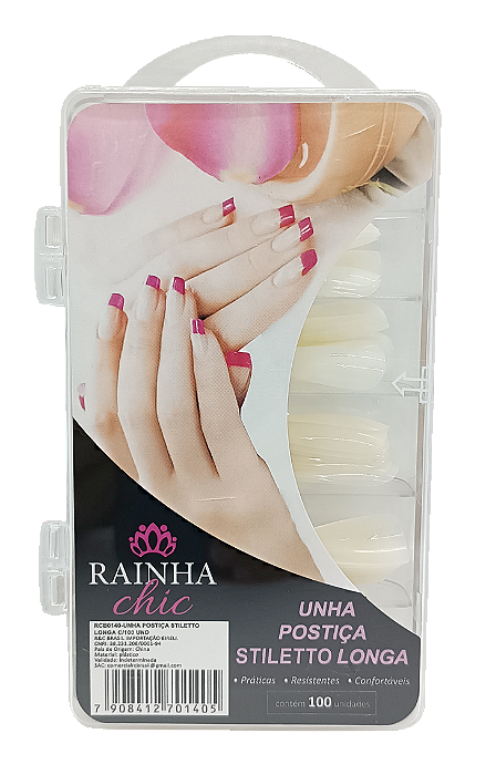 Unha Postiça Decorativa de Acrílico Stiletto Longa C/100 Und
