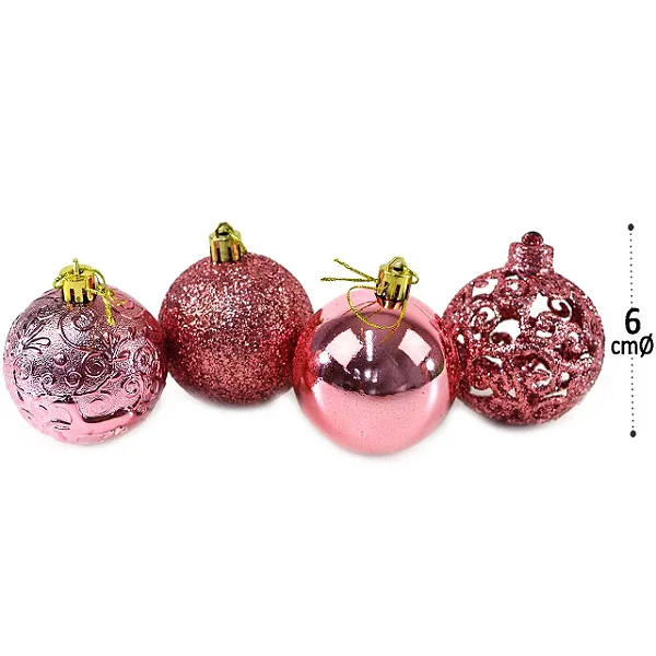 Bola Textura Arabescos Rena Rose 6cm C/9 Und