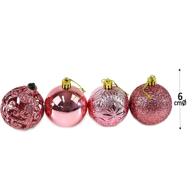 Bola Textura Folha e Flor Rose 6cm C/9 Und