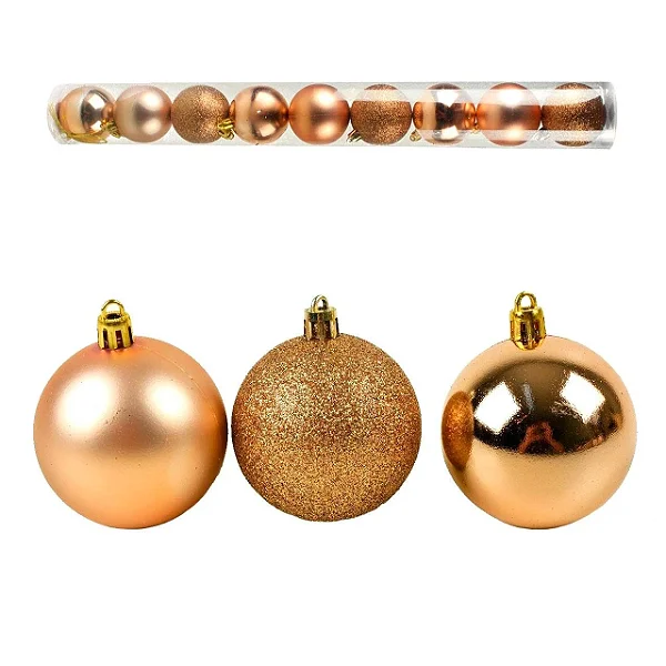 Bola Mista Fosca/Lisa/Glitter Champanhe 6cm C/9 Und