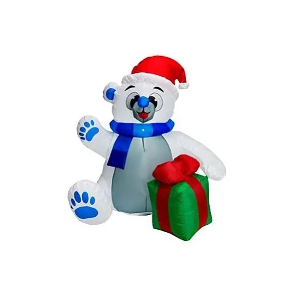 Enfeite Papai Noel Urso Cachecol e Presente Inflável C/3 Led's 120cm Bivolt