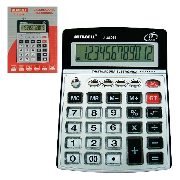 Calculadora Eletrônica de Mesa C/Luz UV 12 Dígitos 18x14cm