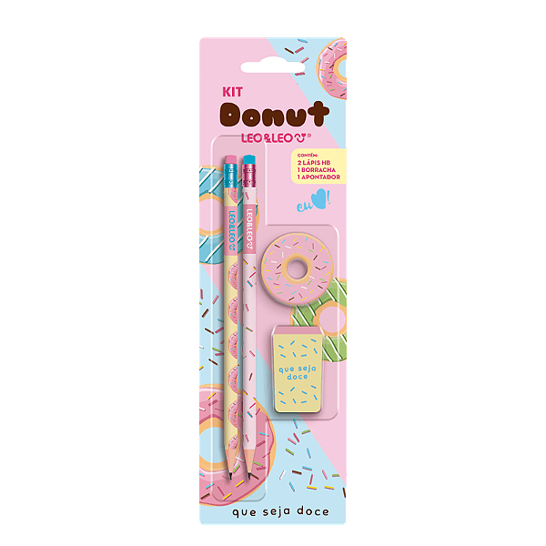 Kit Escolar Donut 2 Lápis/Apontador/Borracha