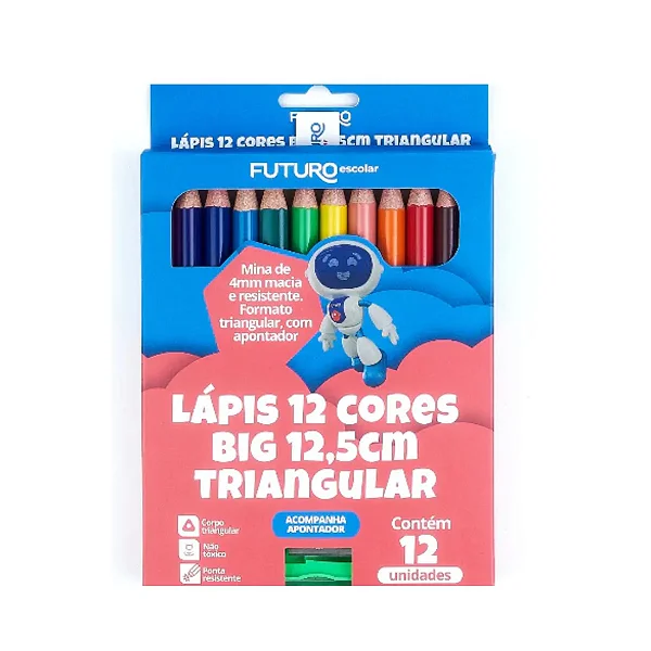 Lápis 12 Cores Big Triangular C/Apontador 12,5cm