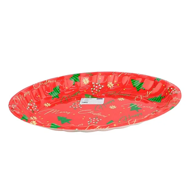 Bandeja Plástica Oval Figuras Natalinas 36x27,5cm
