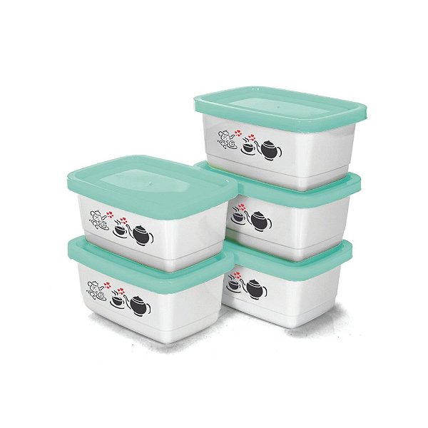 Conj. Pote Retangular Mini Prime 5 Potes Decor. - 260ml