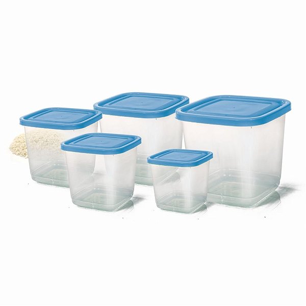 CONJ. MANTIMENTO QUADR. 5 PÇS - TRANSPARENTE - 550ml/ 1100ml/ 2100ml/ 3500ml/ 5800ml