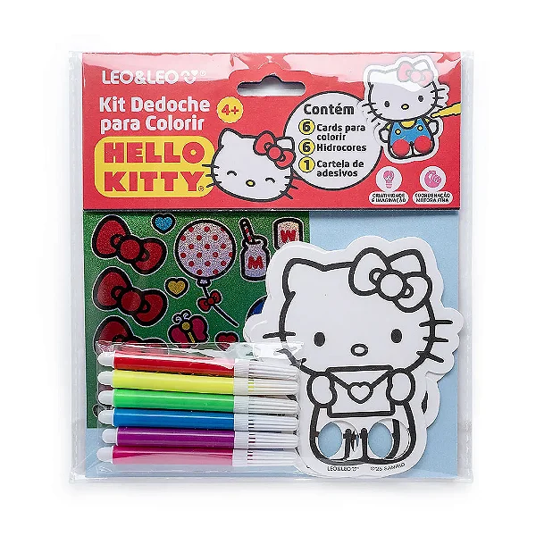 Kit Dedoche Para Colorir Hello Kitty C/6 Cards + 6 Canetinhas + 1 Cartela de Adesivos