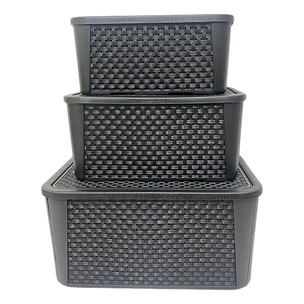 Conjunto Organizador Rattan Preto C/03 Peças