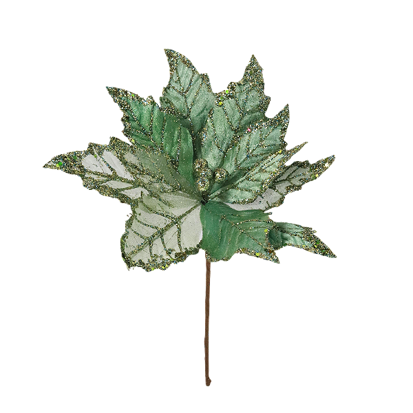 Pick Natalino Flor Verde Oliva com Glitter 30x30cm