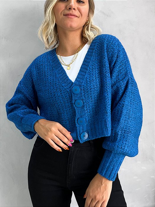 CARDIGAN CROPPED TRICÔ AZUL DOLCE