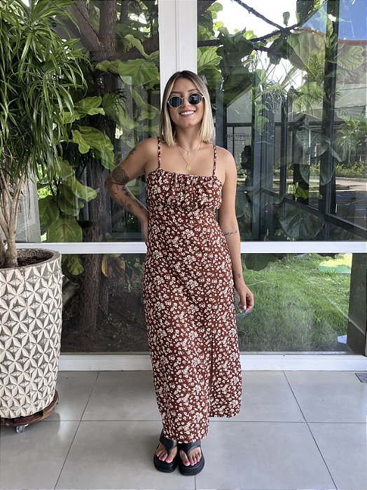 VESTIDO MIDI FLORAL TERRACOTA