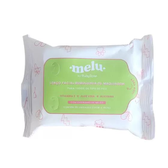 Lenço Facial Removedor de Maquiagem Melão Melu By Ruby Rose 25 unidades