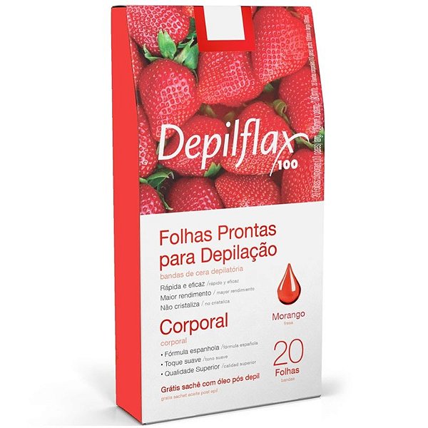 Folhas Prontas para Depilação Facial Morango 24 folhas