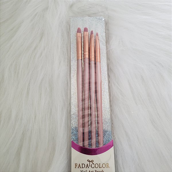 Pincel Cabo Rose E Cerda Rosa Kit 4 Unidades