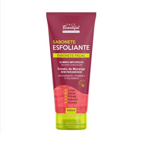Sabonete Facial Esfoliante Extrato de Morango Face Beautiful