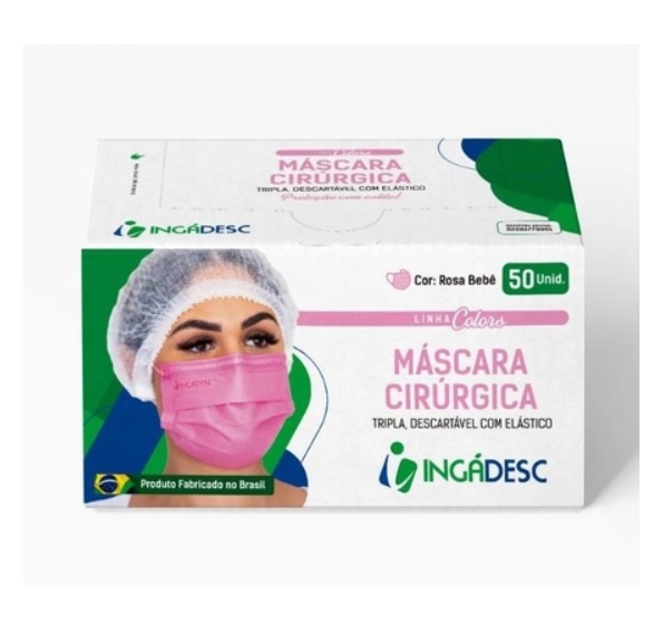 Máscara Tripla Descartável Com Elástico Ingádesc - 50 Unidades Rosa