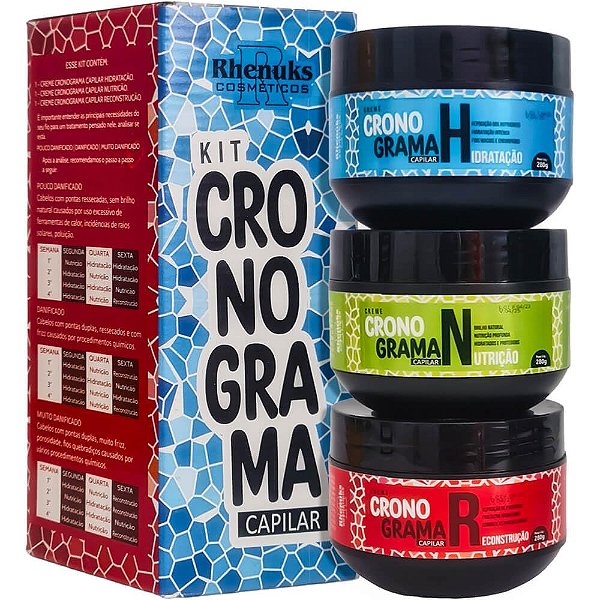 Kit Cronograma Capilar Rhenuks 3 Produtos Nutri+Hidrata+Recontrói