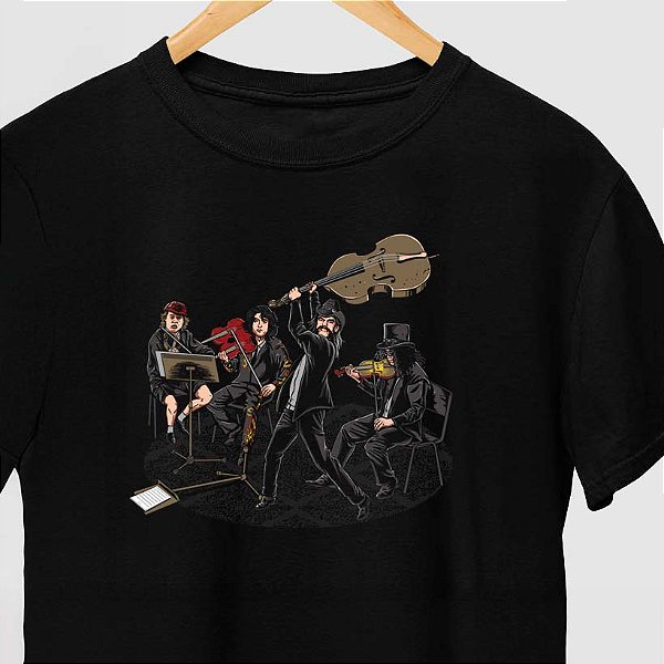 Camiseta tamanho adulto com mangas curtas na cor preta Orquestra do Rock