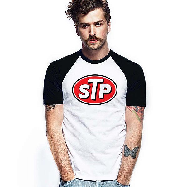 Camiseta Raglan branca com manga curta e preta masculina STP