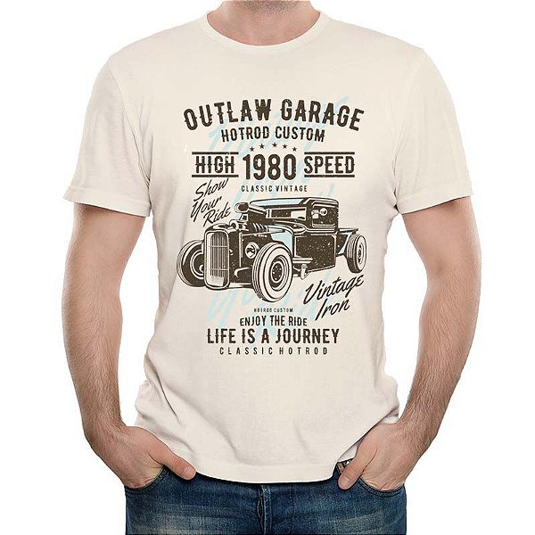 Camiseta Premium masculina off white de mangas curtas Outlaw Garage