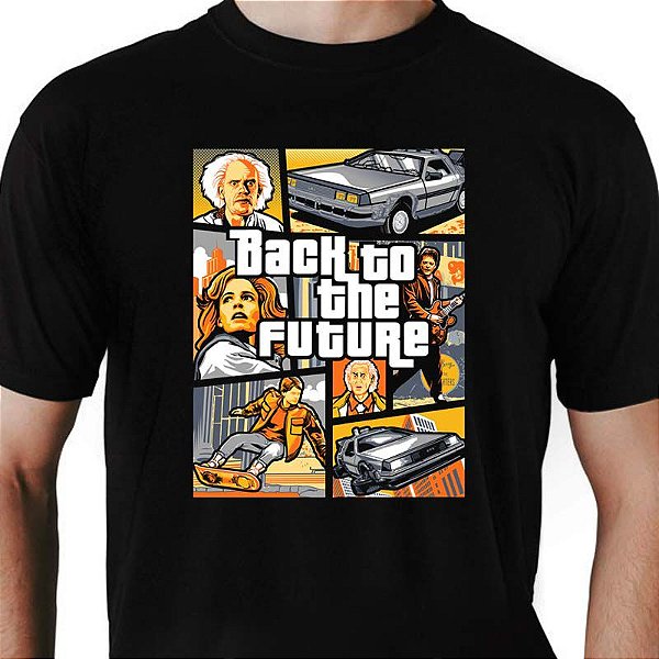 Camiseta Premium Masculina Preta de mangas curtas GTA De Volta Para o Futuro