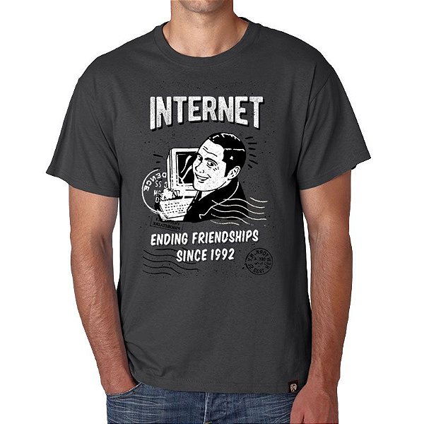 Camiseta Premium masculina Cinza de mangas curtas Propaganda Antiga Internet