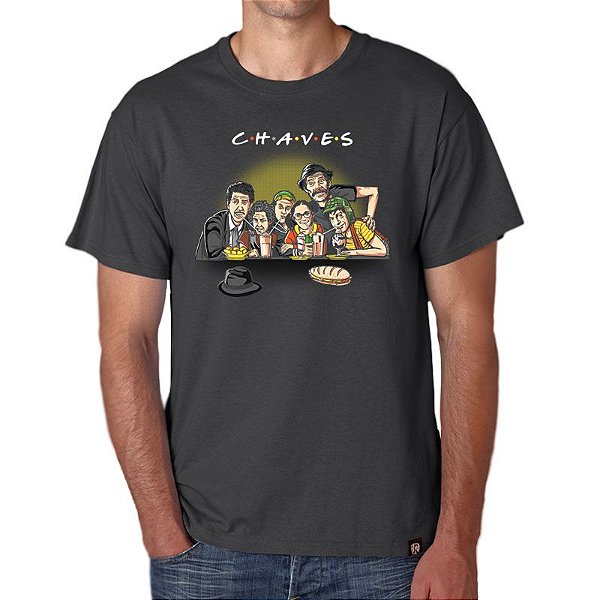 Camiseta Premium masculina Cinza de mangas curtas Chaves Friends