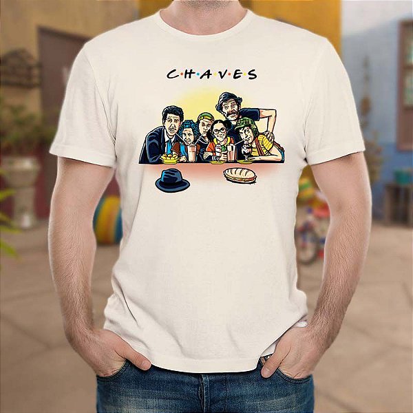 Camiseta Premium masculina Off White de mangas curtas Chaves Friends