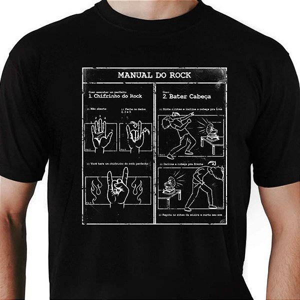 Camiseta rock Manual do Rock Premium tamanho adulto com mangas curtas na cor preta