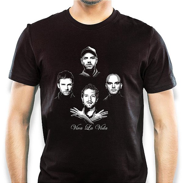 Camiseta Rock Coldplay Rhapsody Viva la Vida manga curta tamanho adulto na cor preta