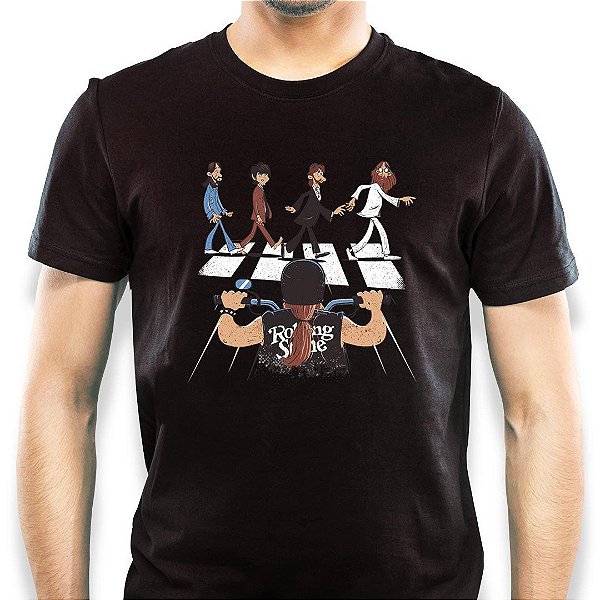 Camiseta rock Beatles x Stones com mangas curtas na cor preta