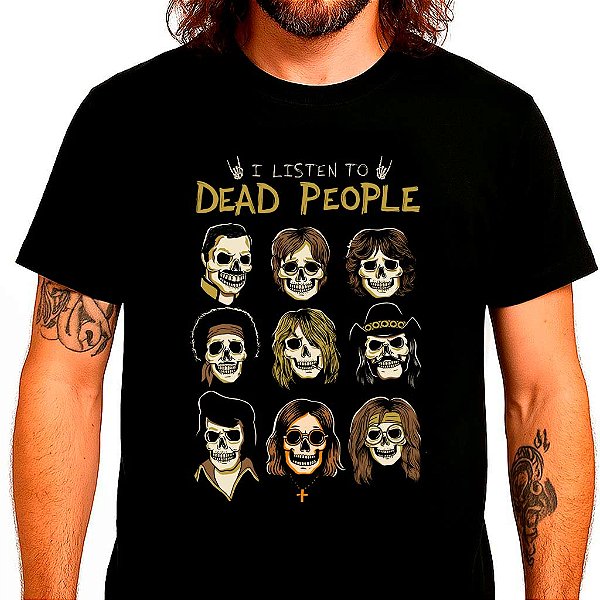 Camiseta Premium rock I listen to dead People para adulto com mangas curtas na cor preta