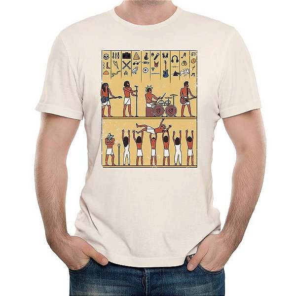 Camiseta Hieroglifos do Rock tamanho adulto com mangas curtas