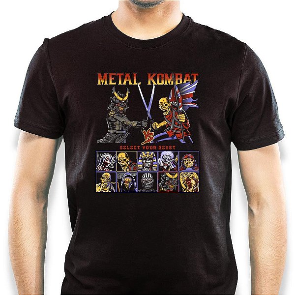 Camiseta Eddies Metal Kombat para adulto com mangas curtas na cor preta