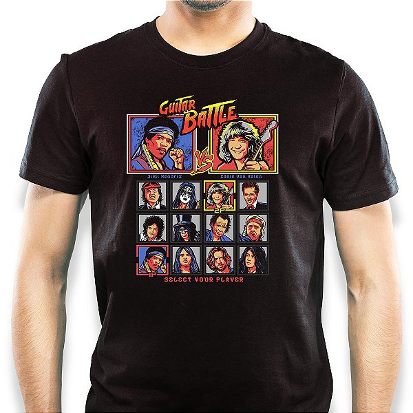 Camiseta rock Guitar Battle Street Fighter tamanho adulto com mangas curtas