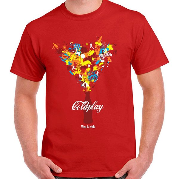 Camiseta rock Coldplay Coca-cola Viva la vida tamanho adulto com mangas curtas na cor vermelha