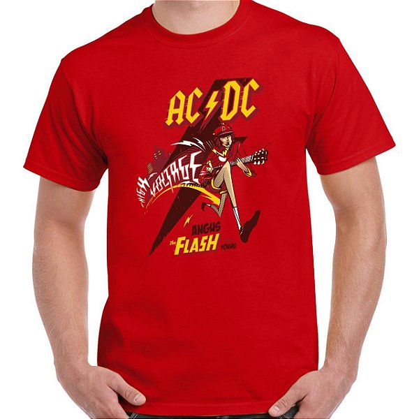 Camiseta Rock Angus Th Flash Young para adulto com mangas curtas na cor Vermelha