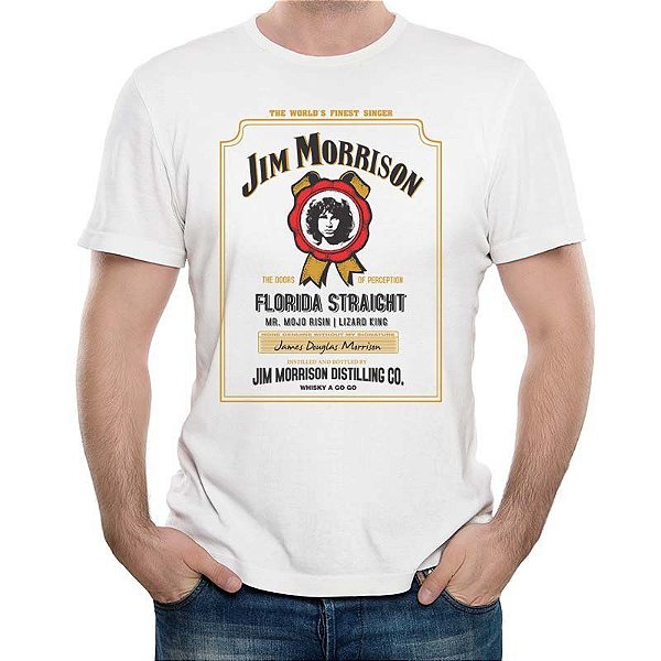 Camiseta rock Jim Morrison tamanho adulto com mangas curtas na cor branca