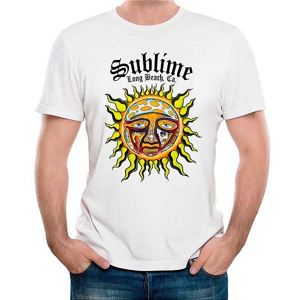 Camiseta rock da banda Sublime Logo tamanho adulto com mangas curtas na cor branca Premium