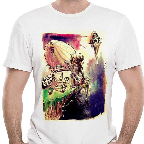 Camiseta Banda Led Zeppelin Stairway To Heaven Sonho Premium branca