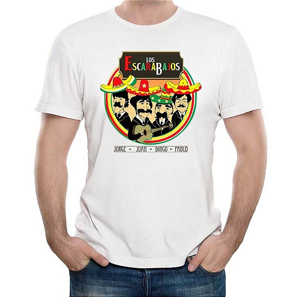 Camiseta Beatles para adulto com mangas curtas na cor branco Los Escarabajos