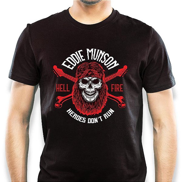 Camiseta Eddie Munson heroes dont run tamanho adulto na cor preta