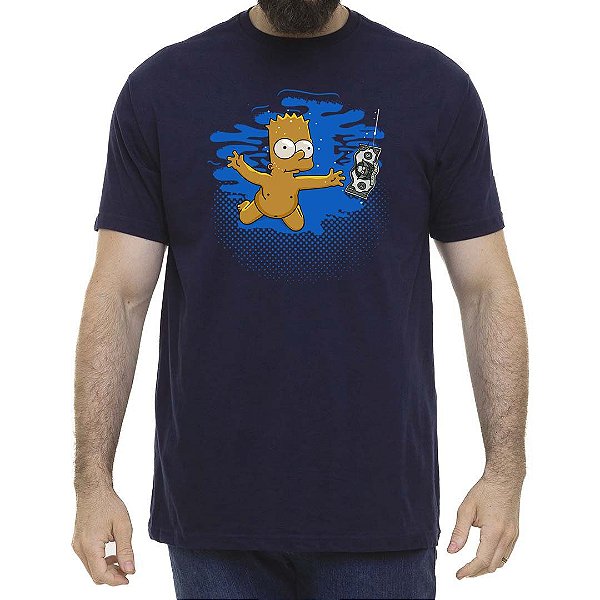 Camiseta rock Nirvana Bart Nervermind   de manga curta tamanho adulto na cor Azul Marinho