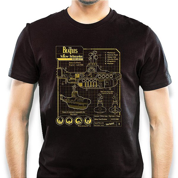 Camiseta rock Beatles Yellow Project na cor preta com mangas curtas