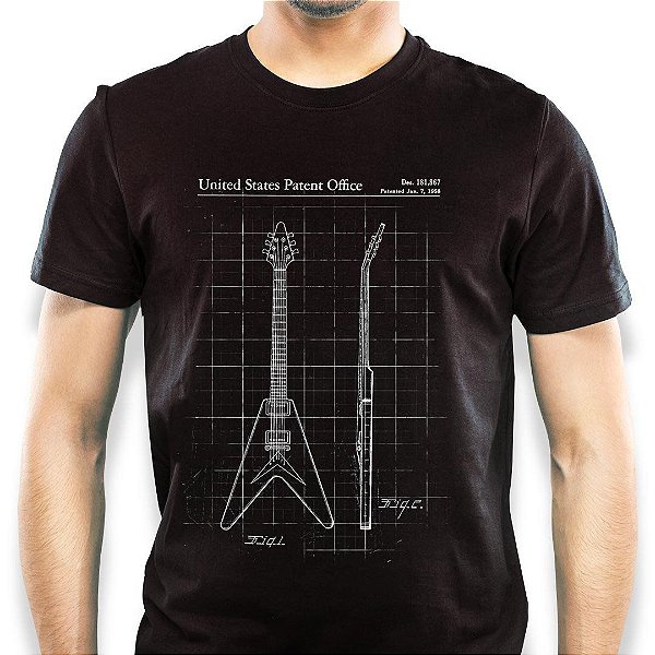 Camiseta rock Flying V Patente com mangas curtas na cor preta