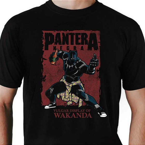 Camiseta rock Pantera Negra tamanho adulto com mangas curtas na cor preta Premium
