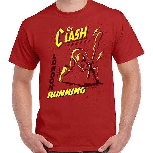 Camiseta rock The Clash Flash tamanho adulto com mangas curtas na cor vermelha Premium